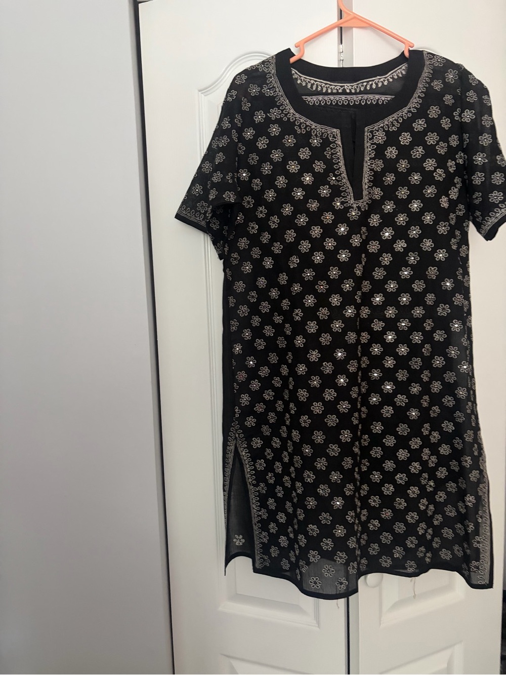 Black Floral Embroidered Short Sleeve Dress